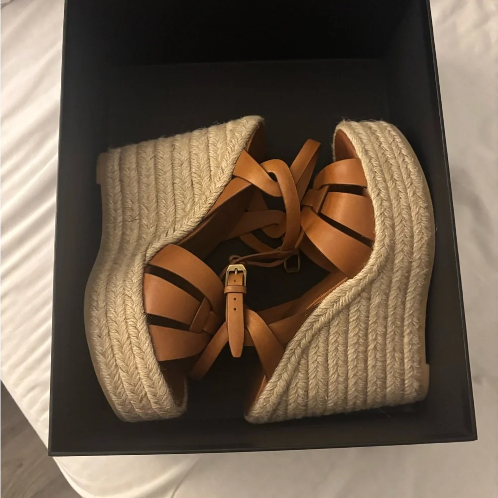 Saint Laurent Tan Wedge Sandals - Picture 2 of 4